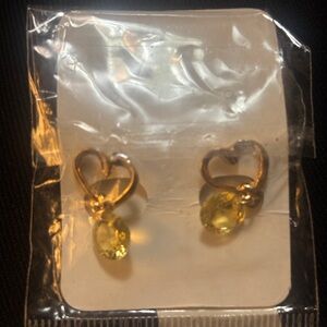 Gold Heart Earrings with Yellow Gemstone